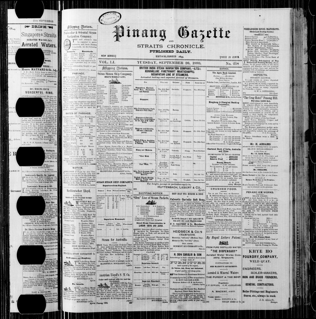 Miniature of Pinang Gazette and Straits Chronicle 26 September 1893