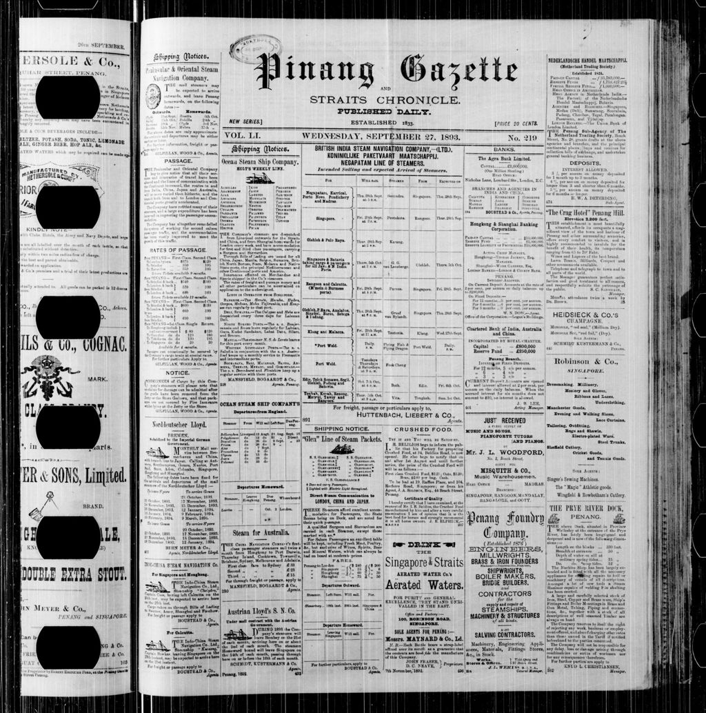 Miniature of Pinang Gazette and Straits Chronicle 27 September 1893