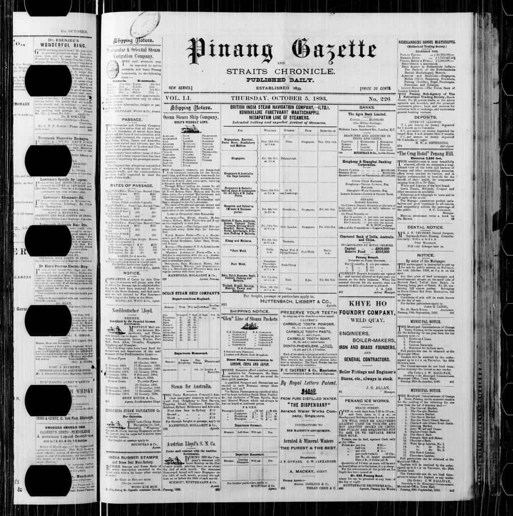 Miniature of Pinang Gazette and Straits Chronicle 05 October 1893