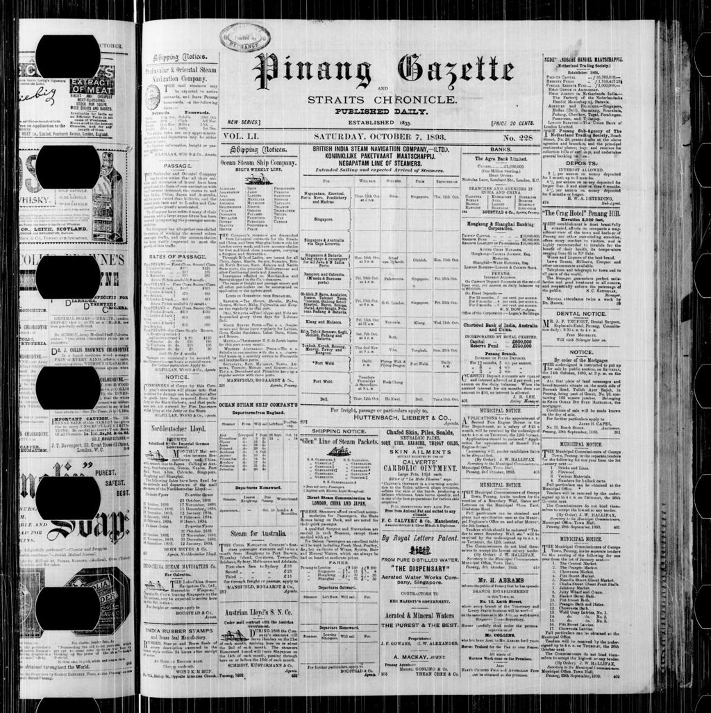 Miniature of Pinang Gazette and Straits Chronicle 07 October 1893