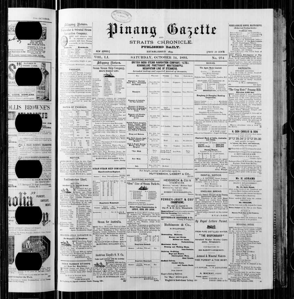 Miniature of Pinang Gazette and Straits Chronicle 14 October 1893