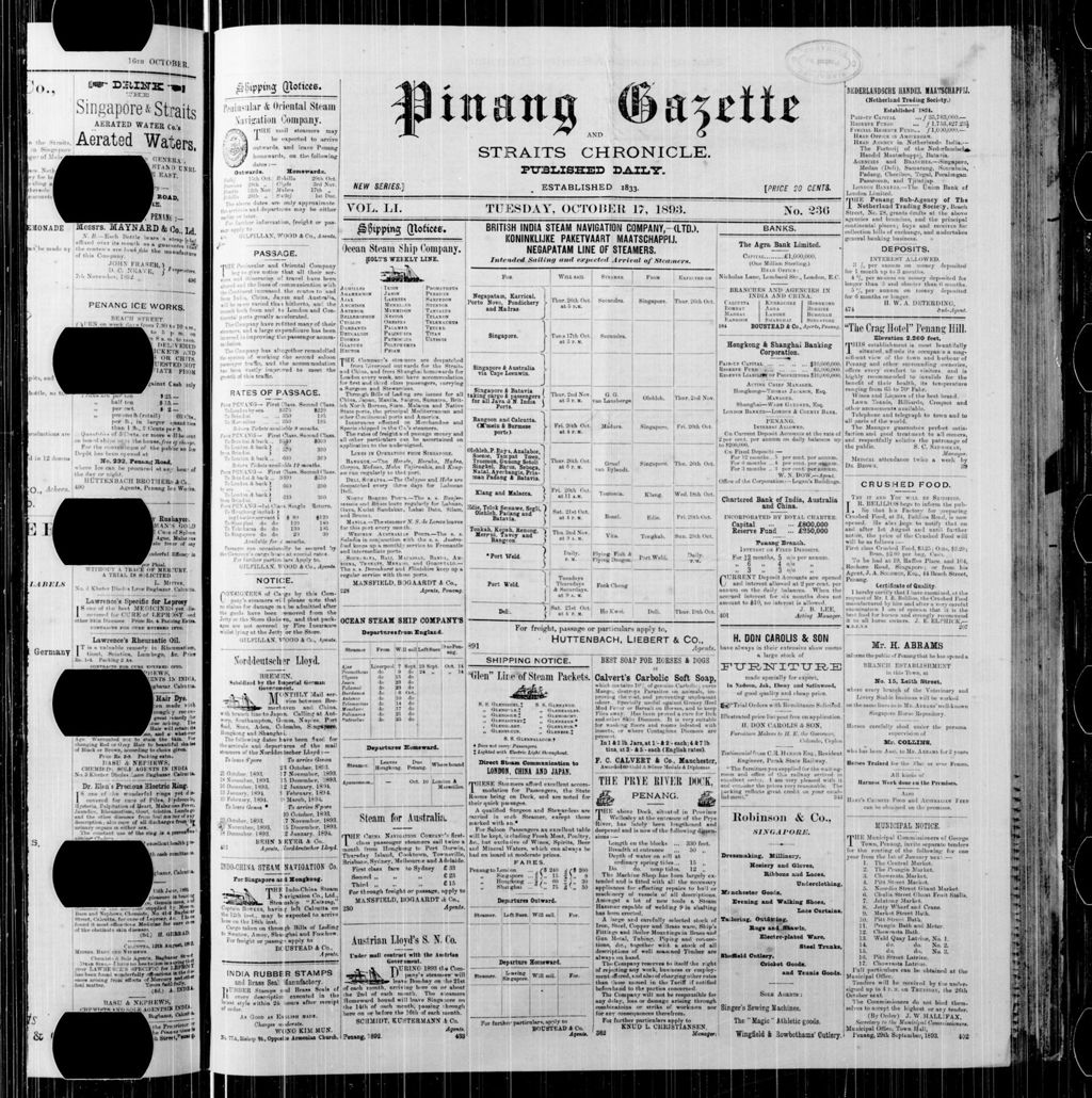 Miniature of Pinang Gazette and Straits Chronicle 17 October 1893