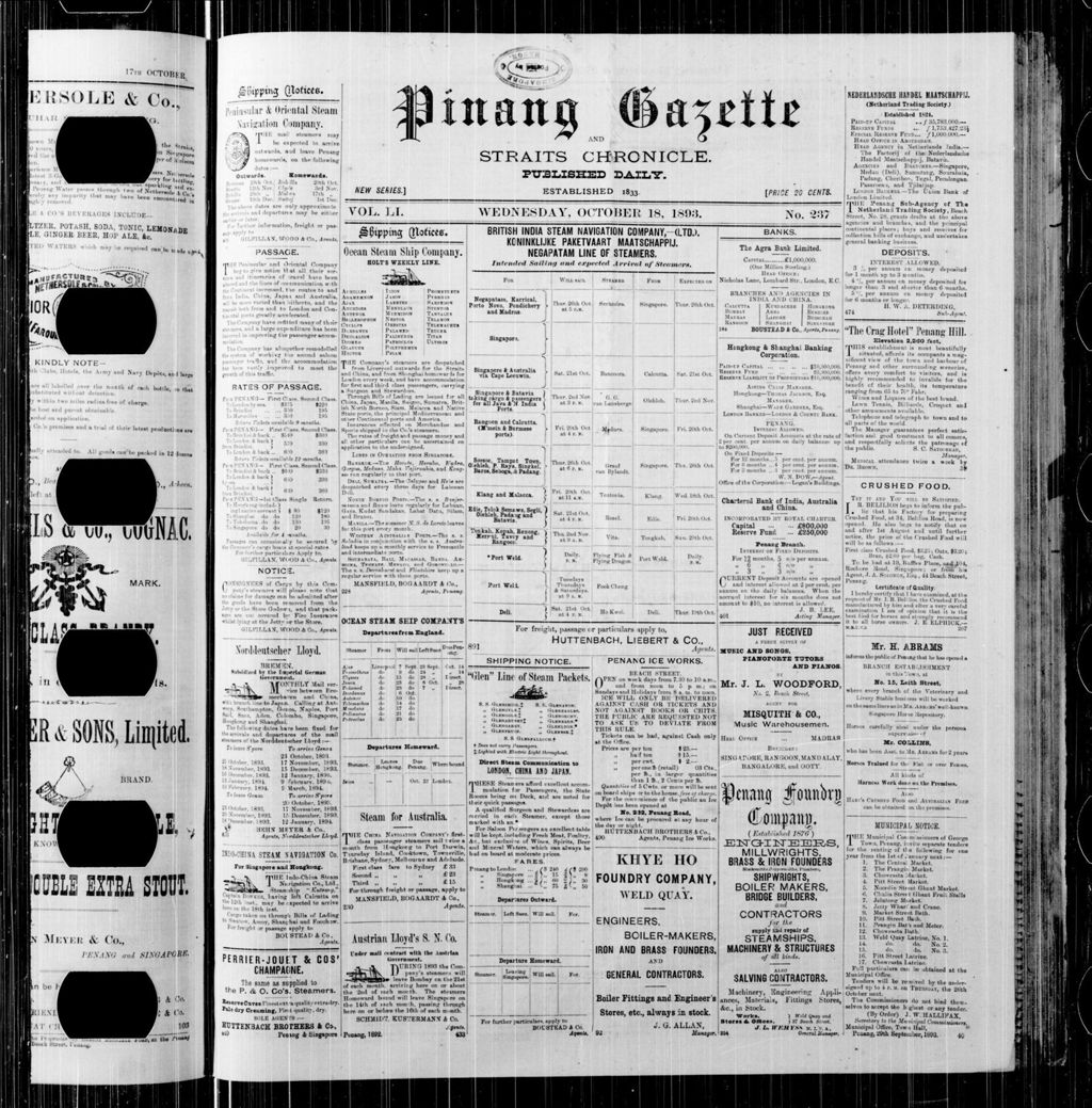 Miniature of Pinang Gazette and Straits Chronicle 18 October 1893