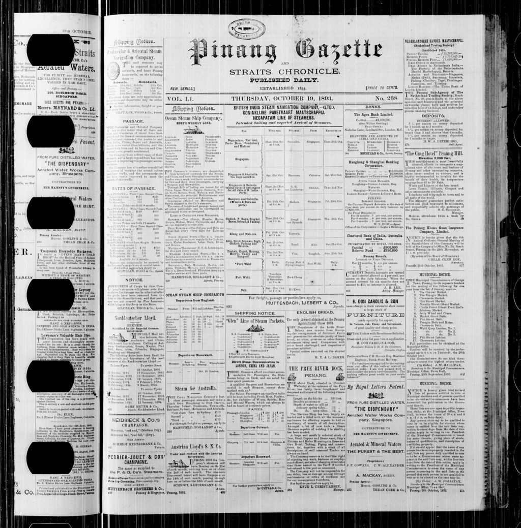 Miniature of Pinang Gazette and Straits Chronicle 19 October 1893