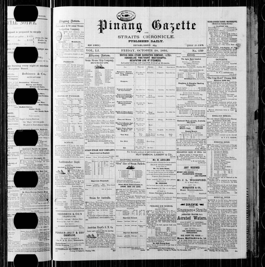 Miniature of Pinang Gazette and Straits Chronicle 20 October 1893