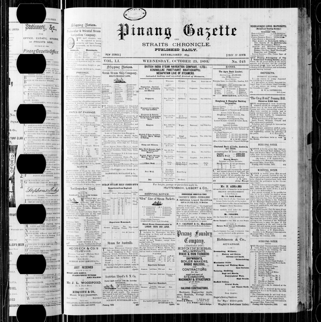 Miniature of Pinang Gazette and Straits Chronicle 25 October 1893