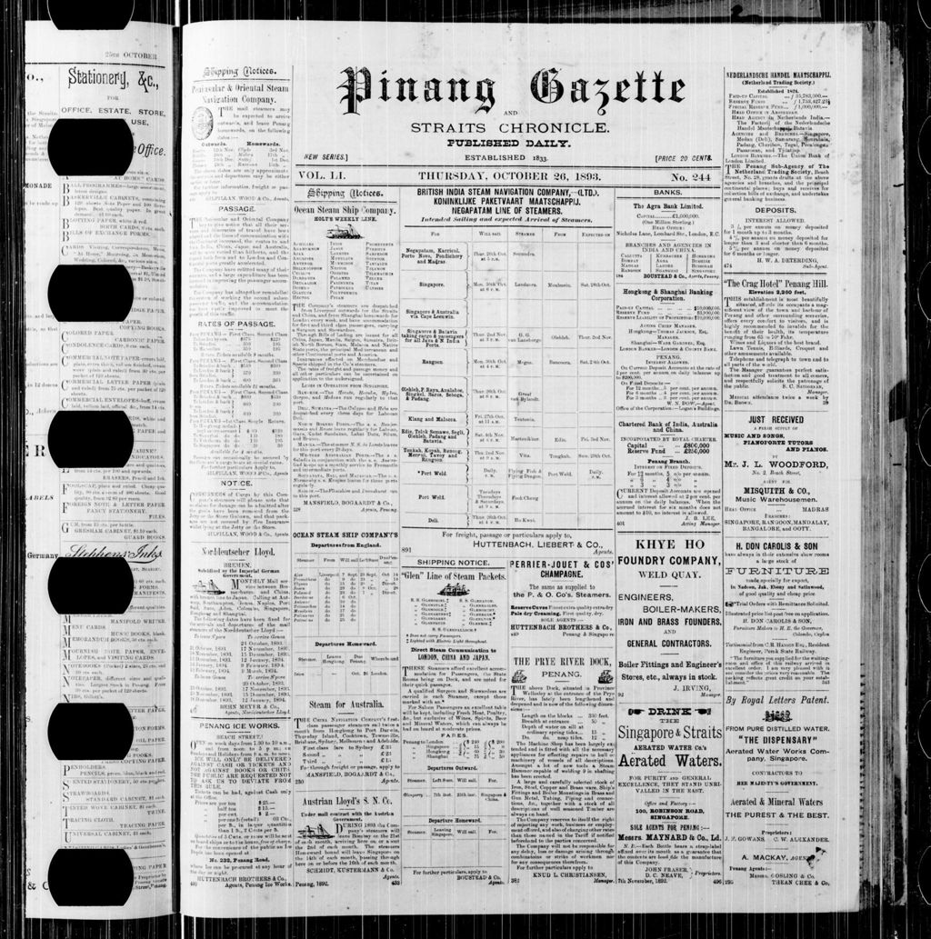 Miniature of Pinang Gazette and Straits Chronicle 26 October 1893