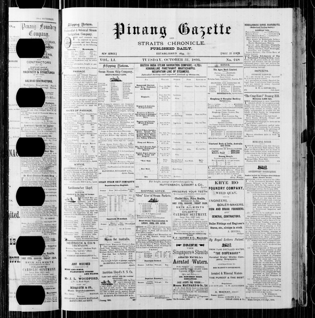 Miniature of Pinang Gazette and Straits Chronicle 31 October 1893