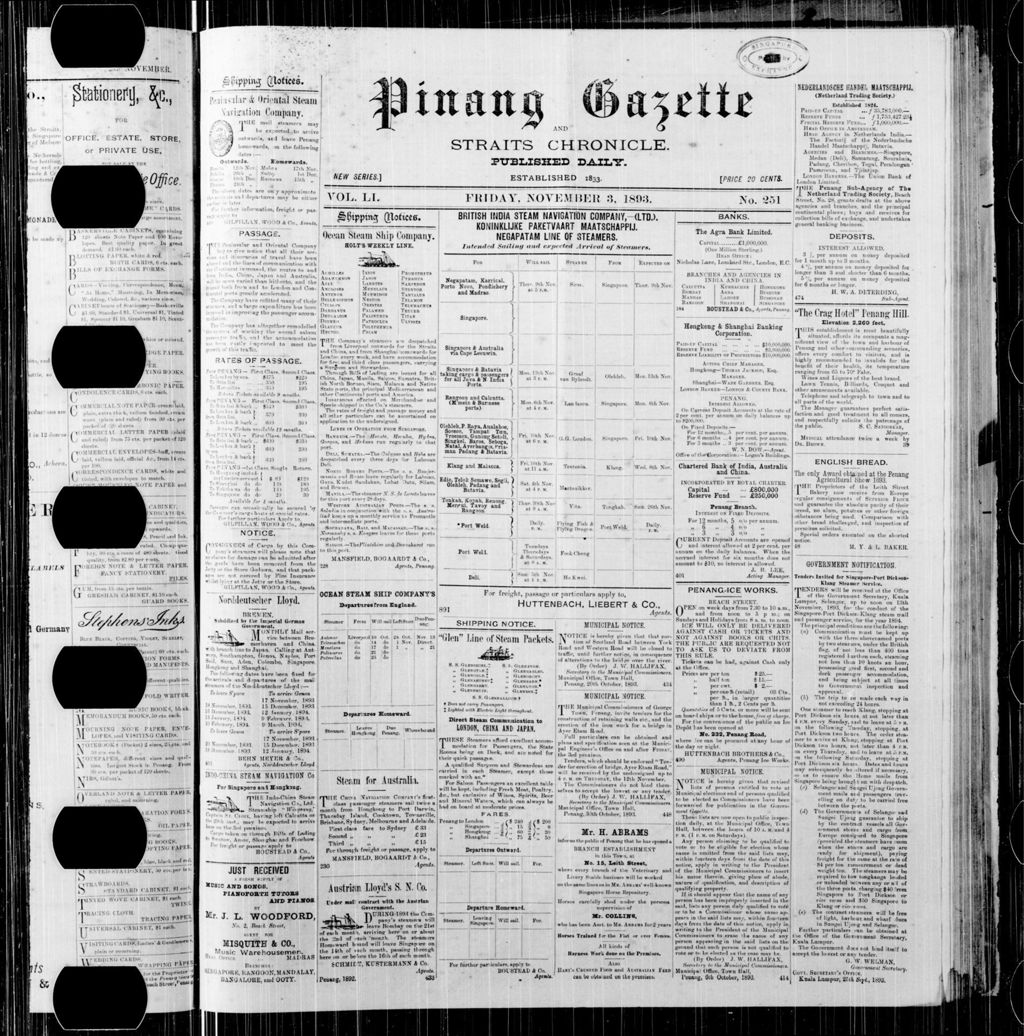 Miniature of Pinang Gazette and Straits Chronicle 03 November 1893