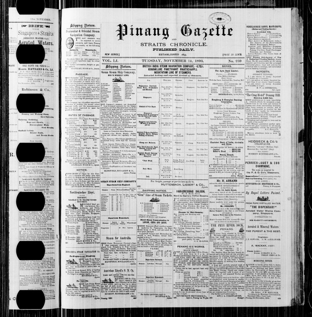 Miniature of Pinang Gazette and Straits Chronicle 14 November 1893