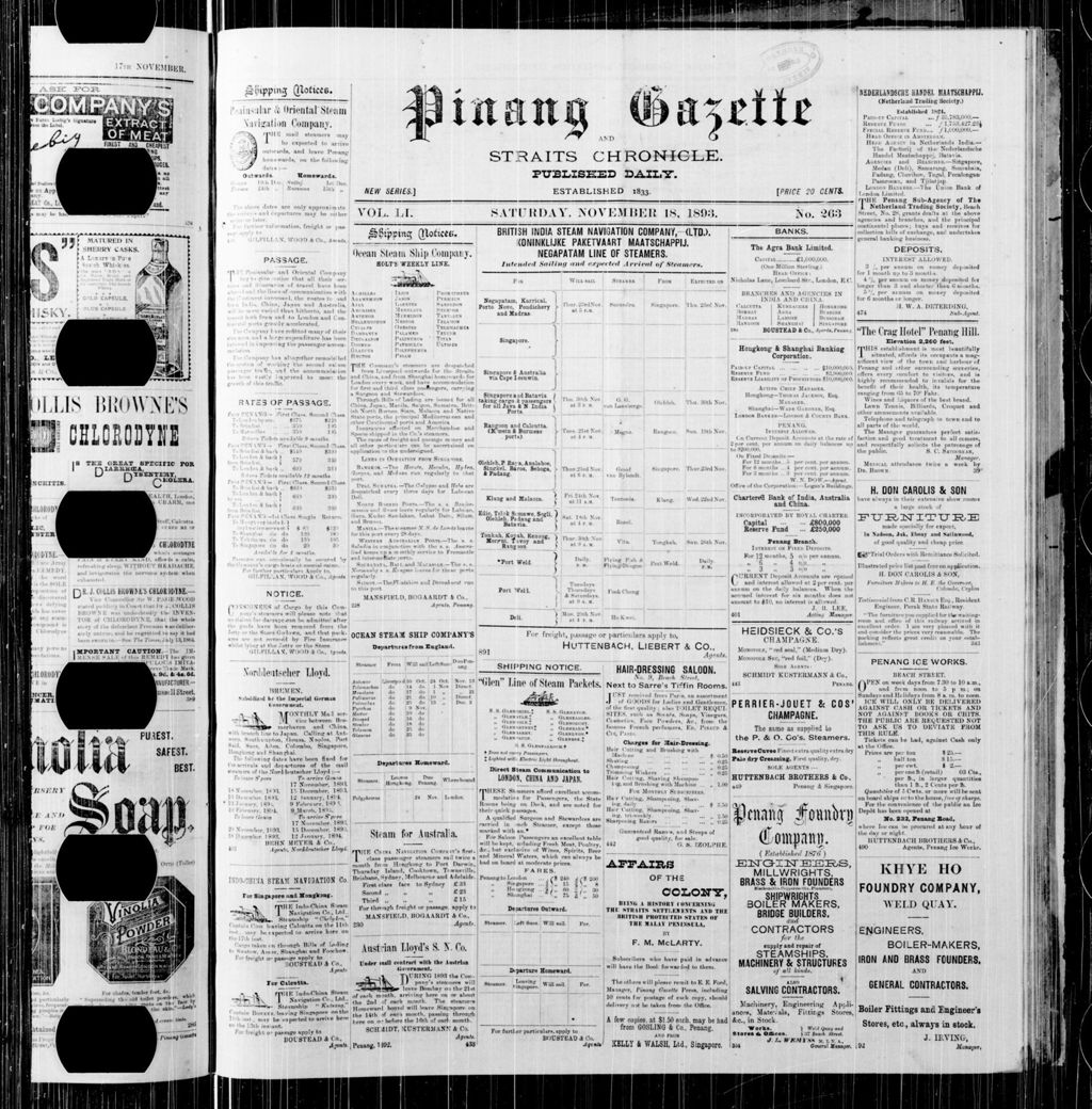 Miniature of Pinang Gazette and Straits Chronicle 18 November 1893