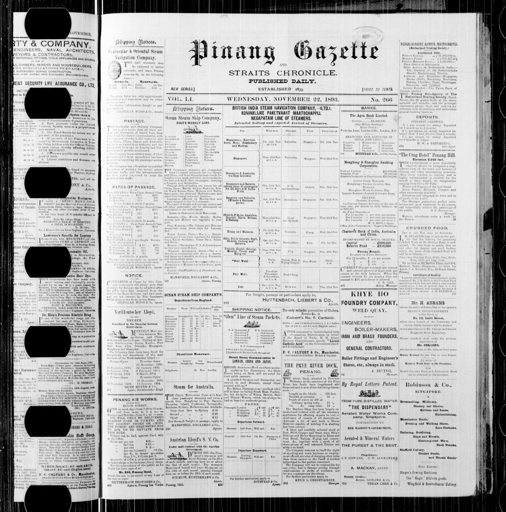 Miniature of Pinang Gazette and Straits Chronicle 22 November 1893