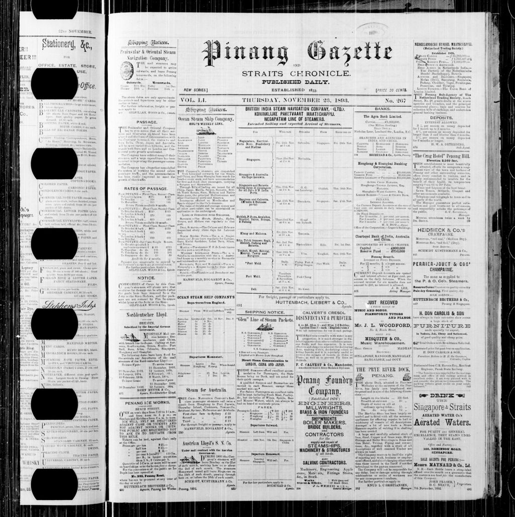 Miniature of Pinang Gazette and Straits Chronicle 23 November 1893