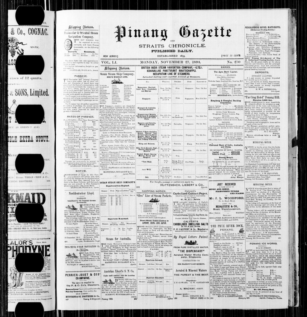 Miniature of Pinang Gazette and Straits Chronicle 27 November 1893