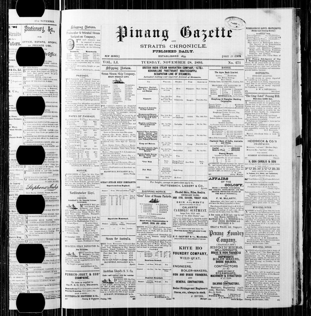 Miniature of Pinang Gazette and Straits Chronicle 28 November 1893