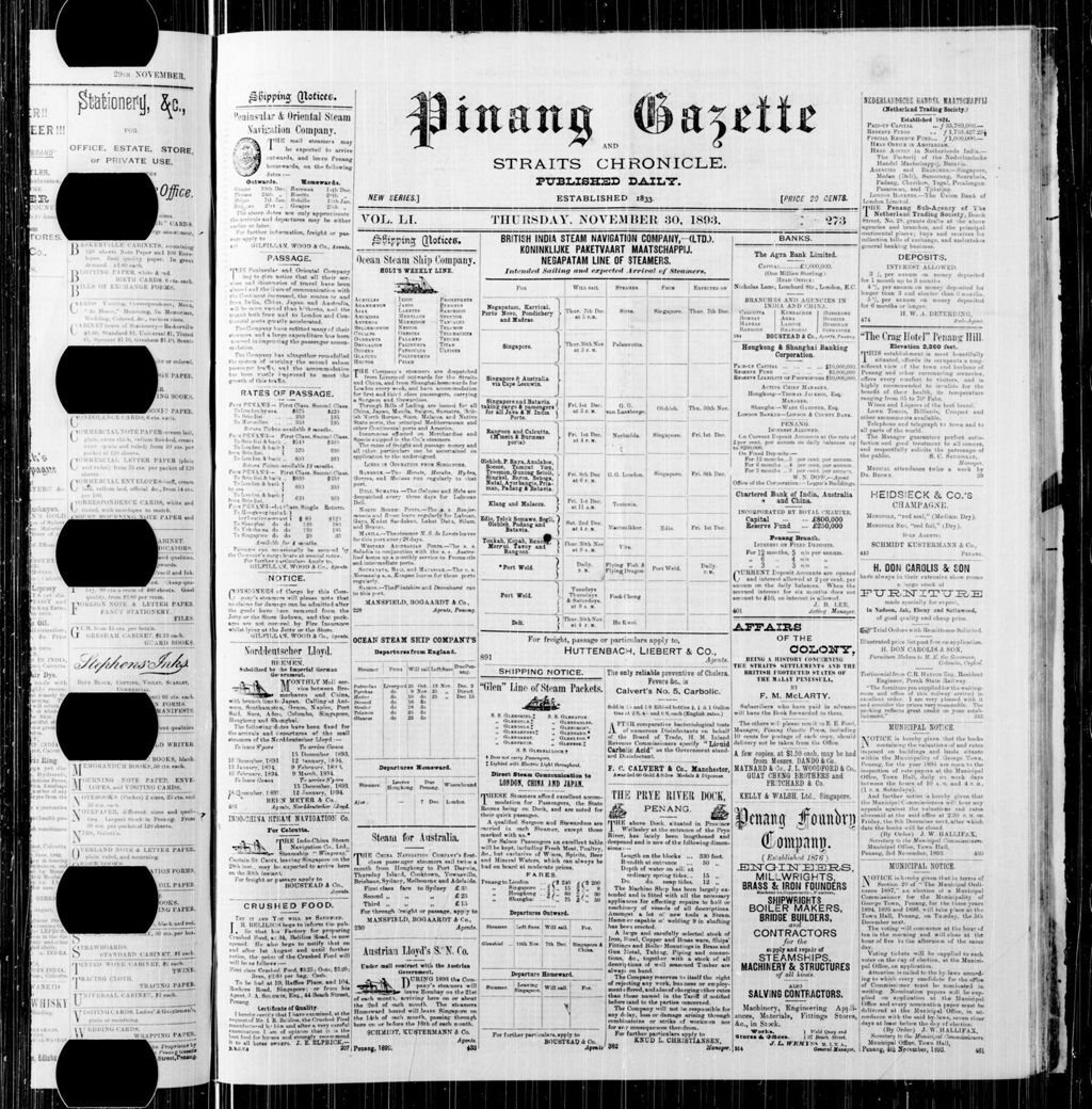 Miniature of Pinang Gazette and Straits Chronicle 30 November 1893