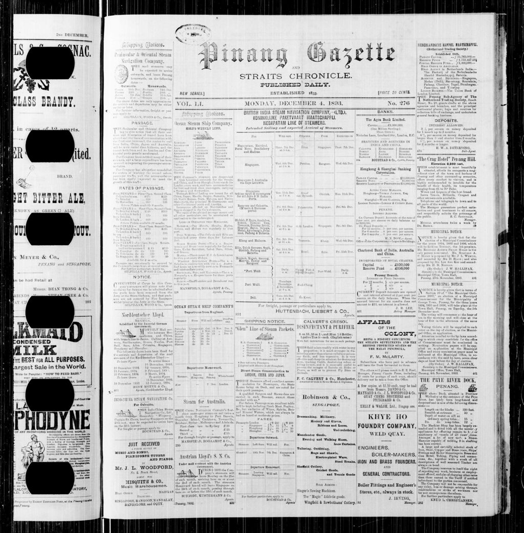 Miniature of Pinang Gazette and Straits Chronicle 04 December 1893