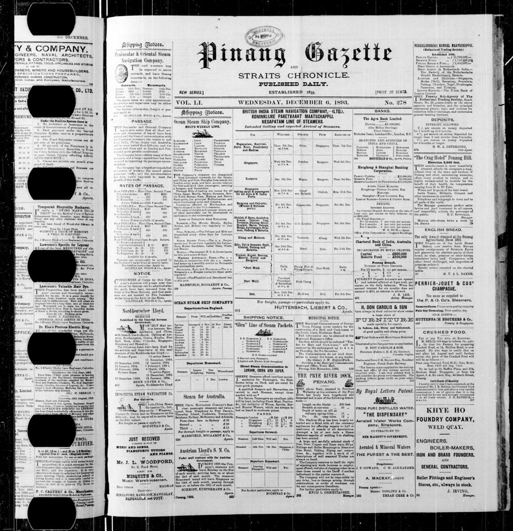 Miniature of Pinang Gazette and Straits Chronicle 06 December 1893