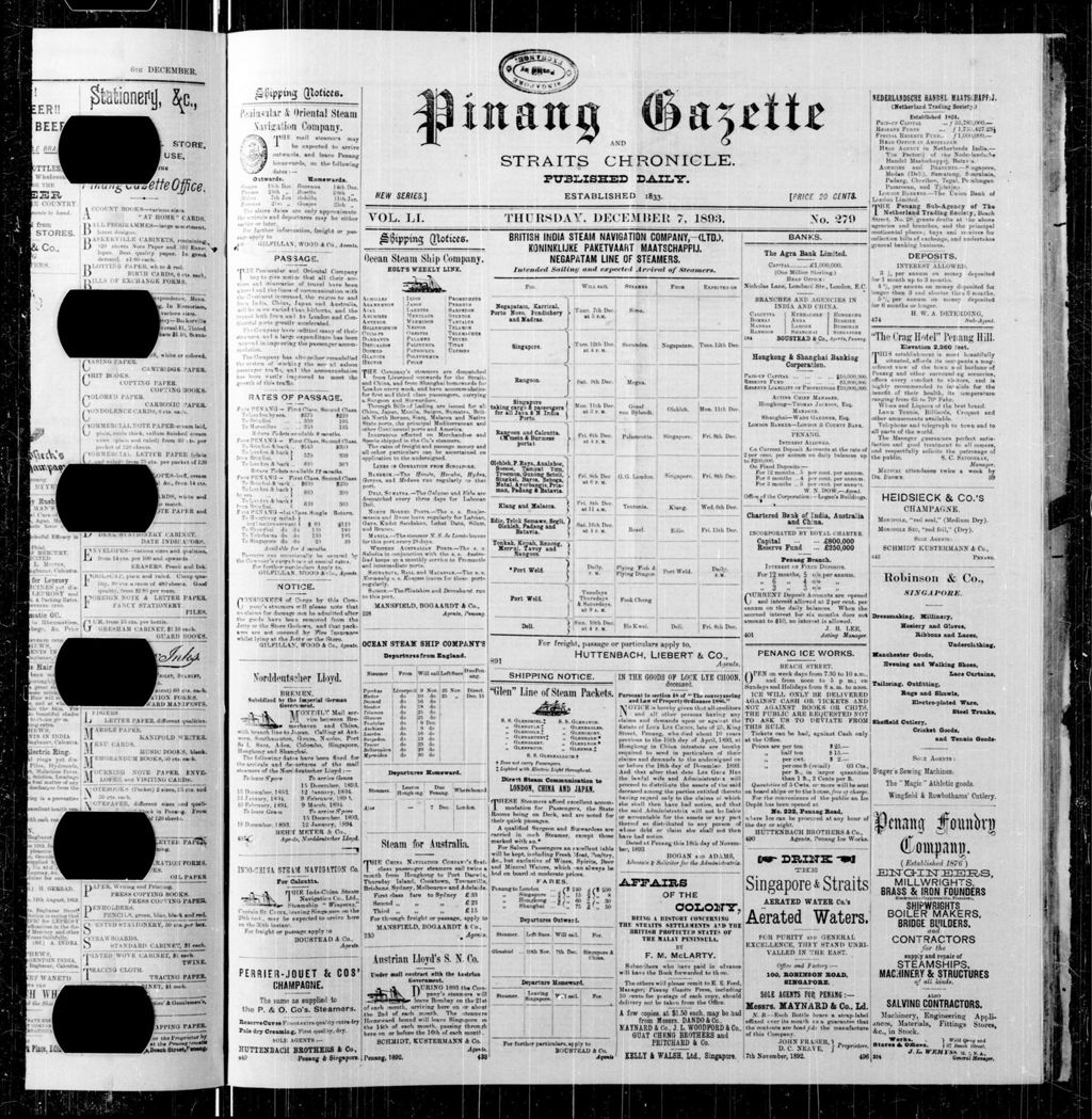 Miniature of Pinang Gazette and Straits Chronicle 07 December 1893