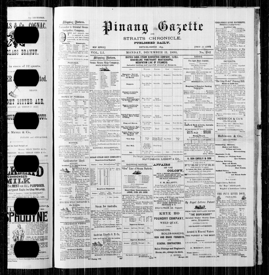 Miniature of Pinang Gazette and Straits Chronicle 11 December 1893