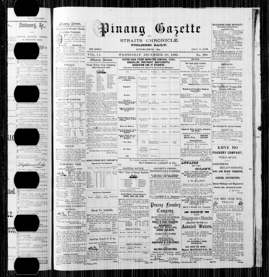 Miniature of Pinang Gazette and Straits Chronicle 20 December 1893