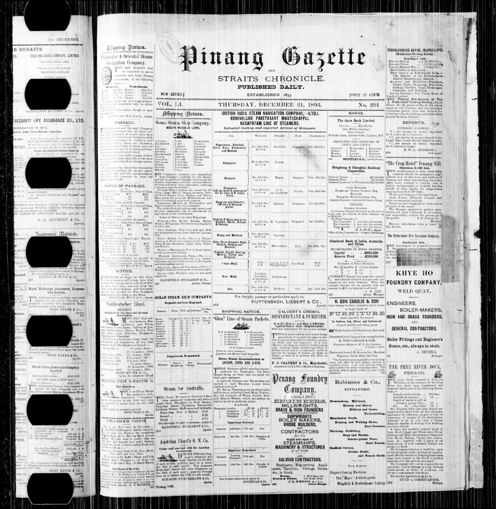 Miniature of Pinang Gazette and Straits Chronicle 21 December 1893