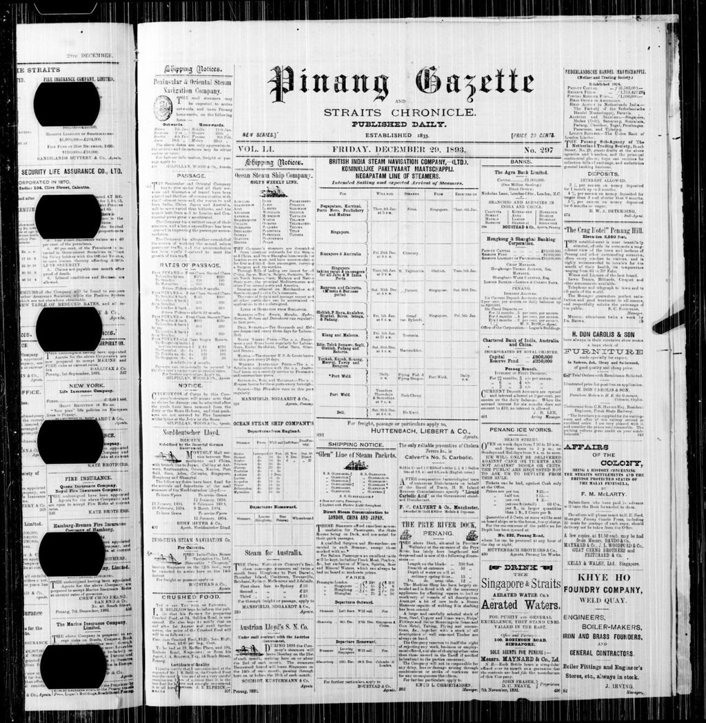 Miniature of Pinang Gazette and Straits Chronicle 29 December 1893