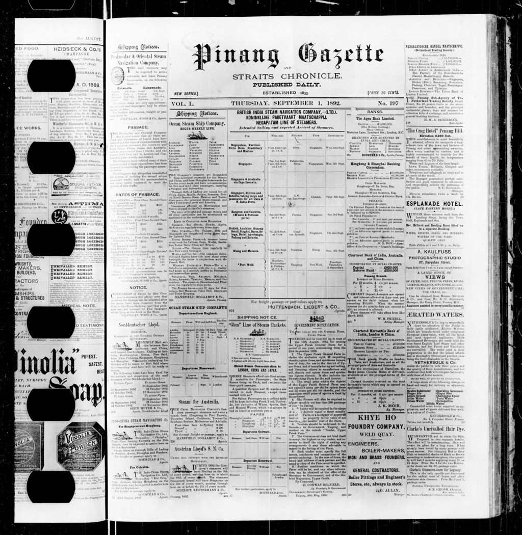 Miniature of Pinang Gazette and Straits Chronicle 01 September 1892