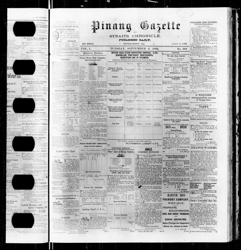 Miniature of Pinang Gazette and Straits Chronicle 06 September 1892