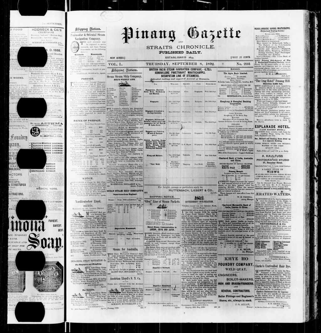 Miniature of Pinang Gazette and Straits Chronicle 08 September 1892