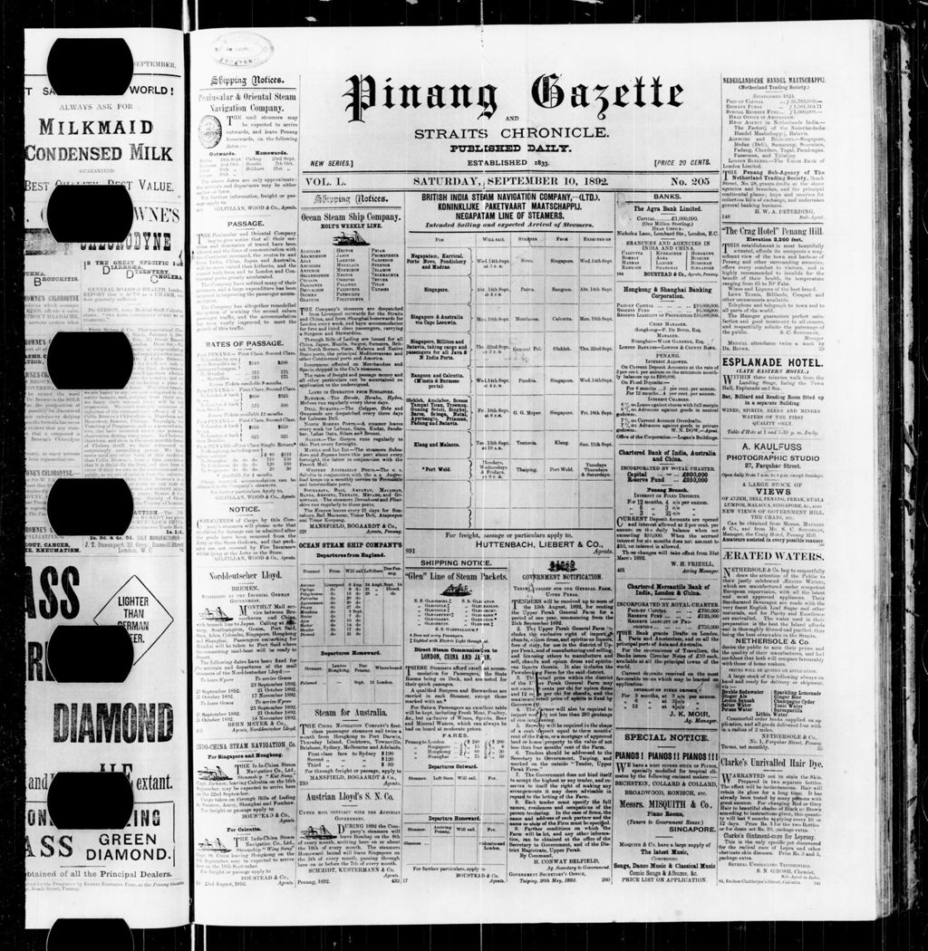 Miniature of Pinang Gazette and Straits Chronicle 10 September 1892