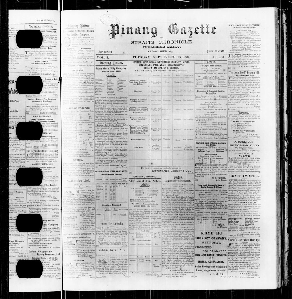 Miniature of Pinang Gazette and Straits Chronicle 13 September 1892