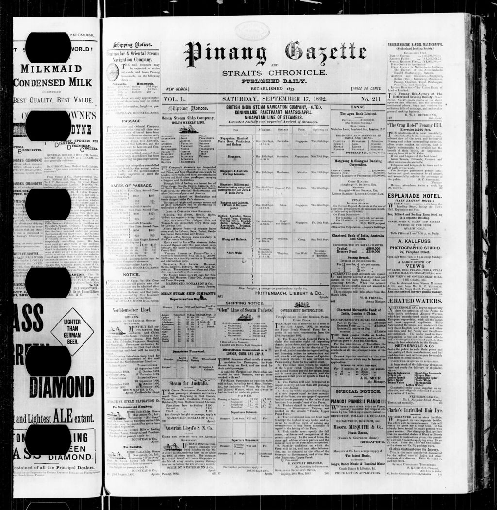 Miniature of Pinang Gazette and Straits Chronicle 17 September 1892