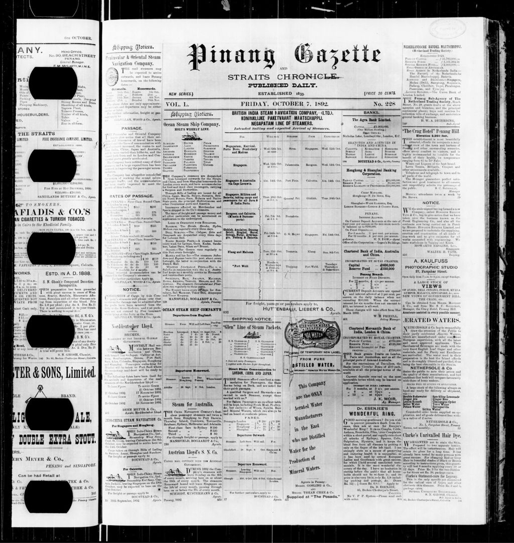 Miniature of Pinang Gazette and Straits Chronicle 07 October 1892