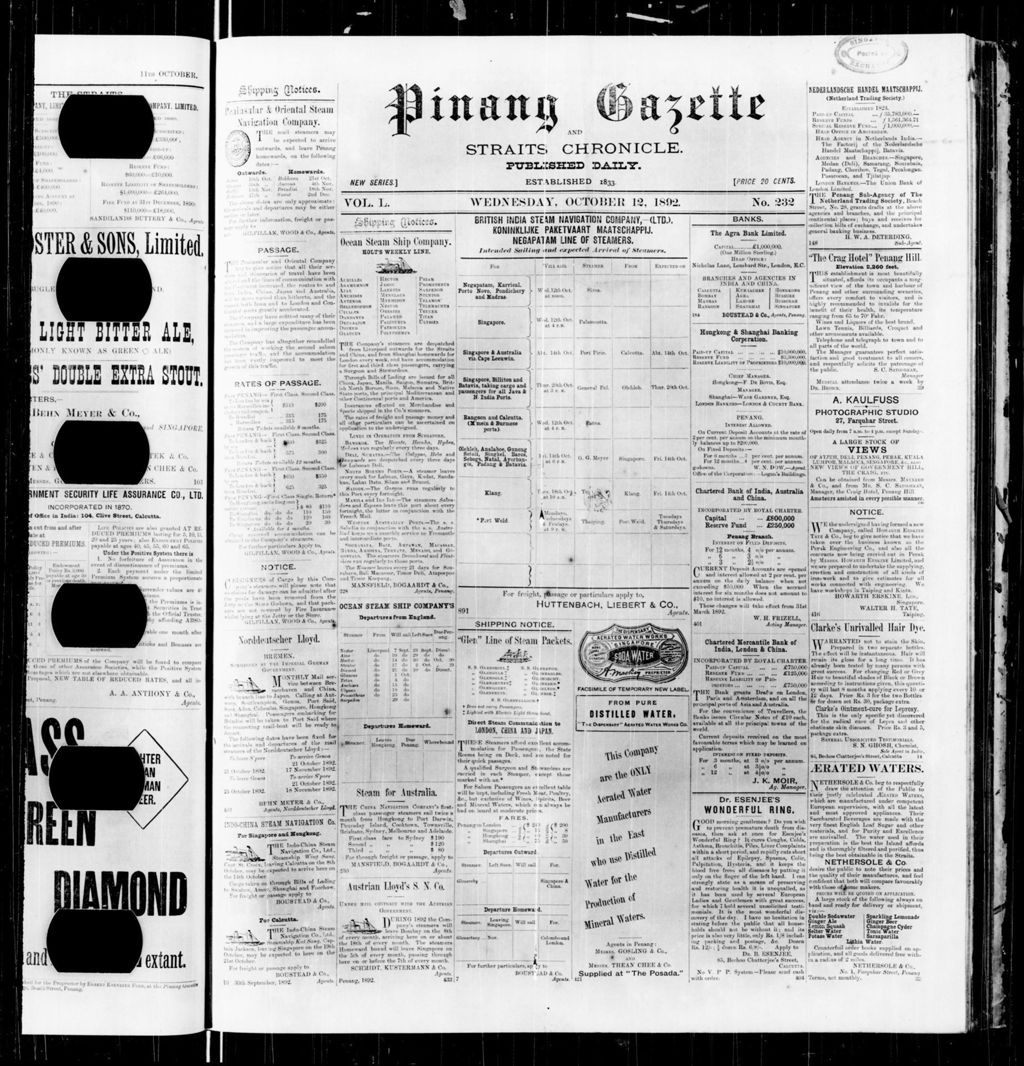 Miniature of Pinang Gazette and Straits Chronicle 12 October 1892