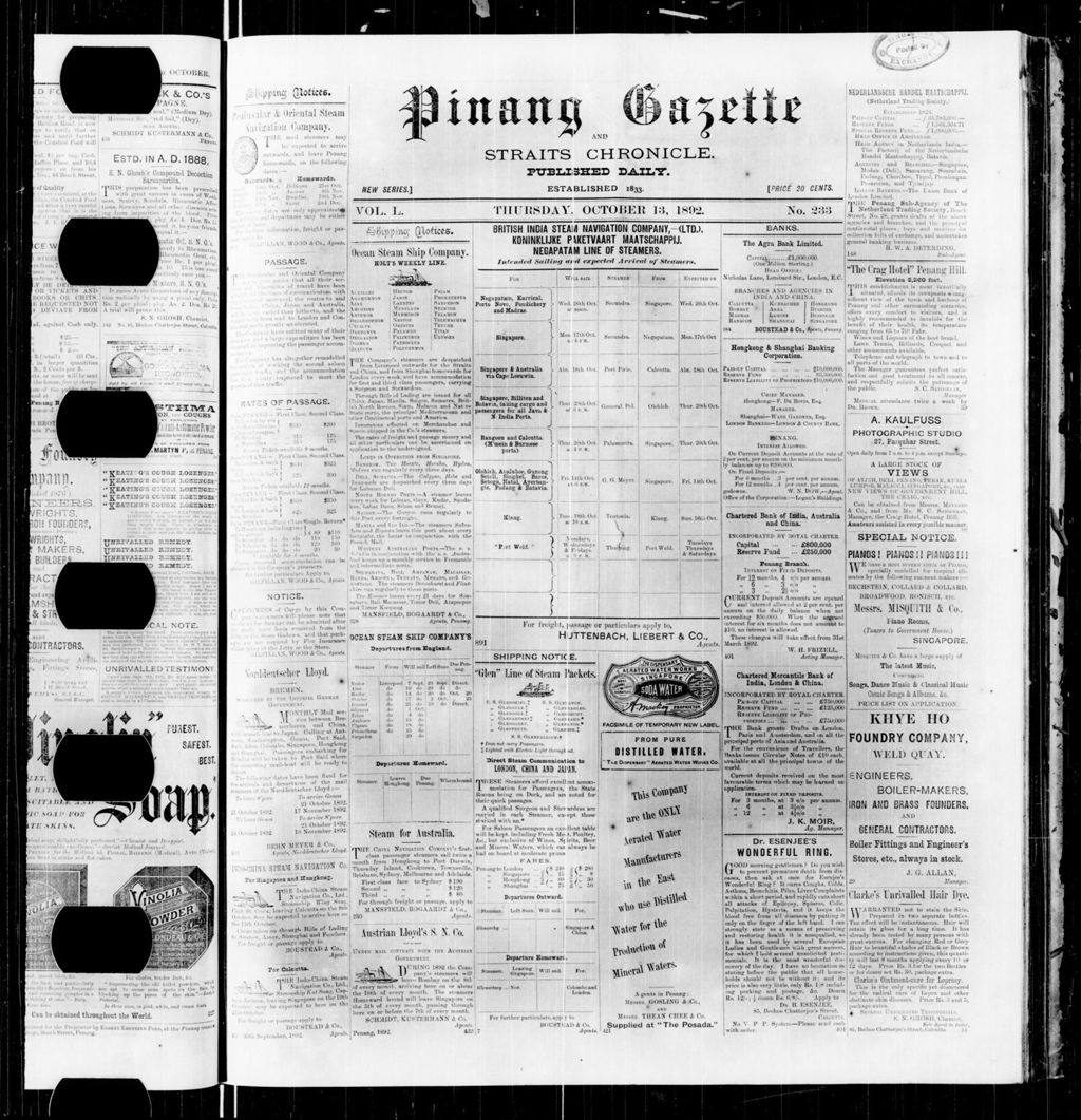 Miniature of Pinang Gazette and Straits Chronicle 13 October 1892