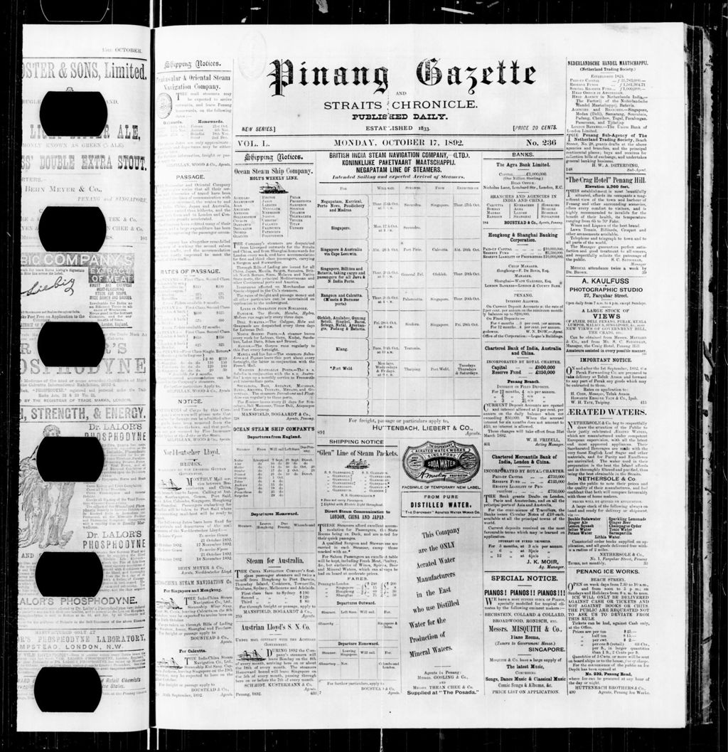 Miniature of Pinang Gazette and Straits Chronicle 17 October 1892