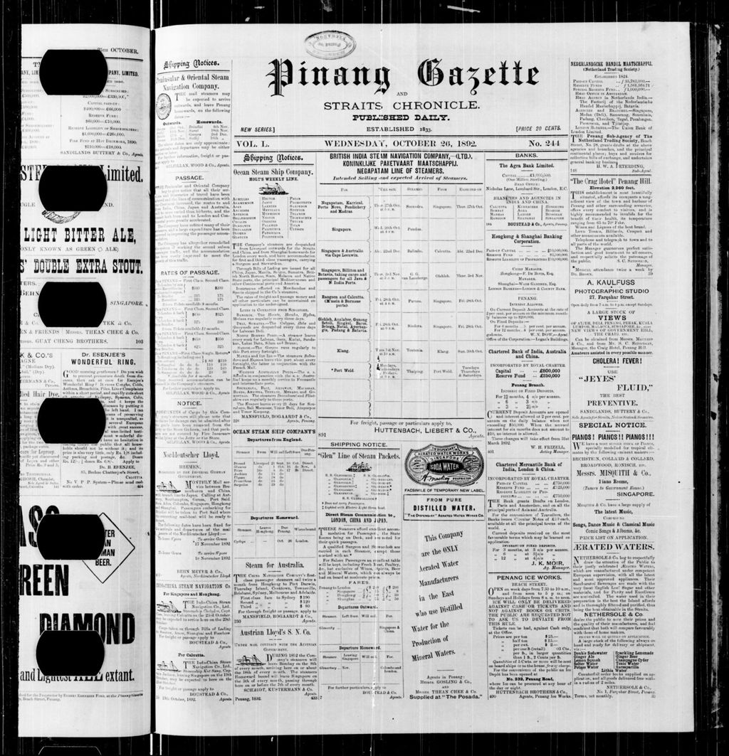 Miniature of Pinang Gazette and Straits Chronicle 26 October 1892