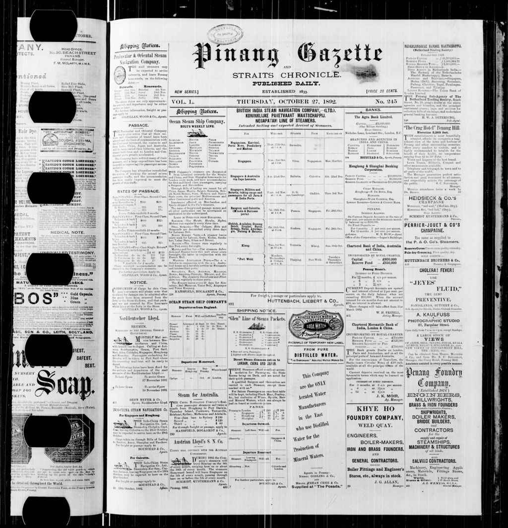 Miniature of Pinang Gazette and Straits Chronicle 27 October 1892