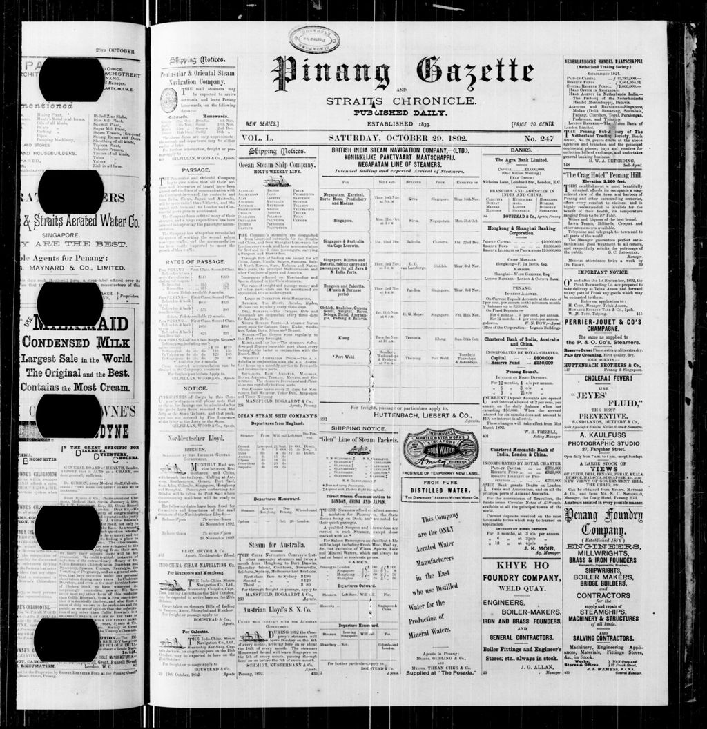 Miniature of Pinang Gazette and Straits Chronicle 29 October 1892