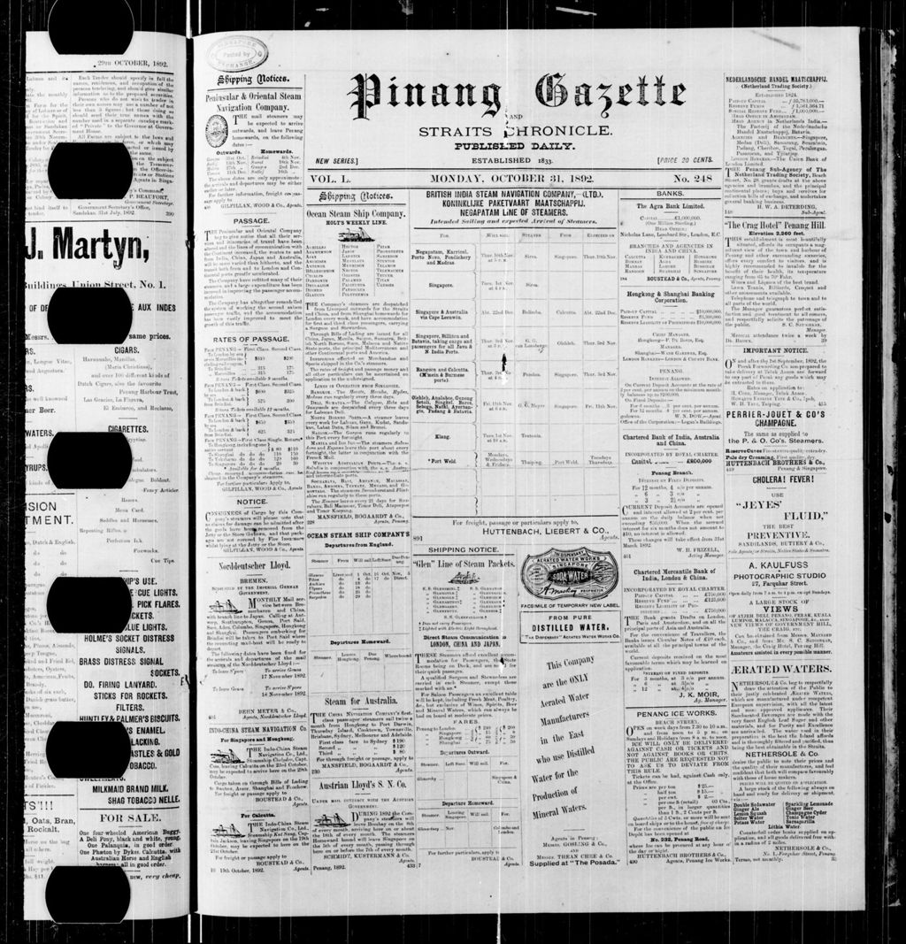 Miniature of Pinang Gazette and Straits Chronicle 31 October 1892