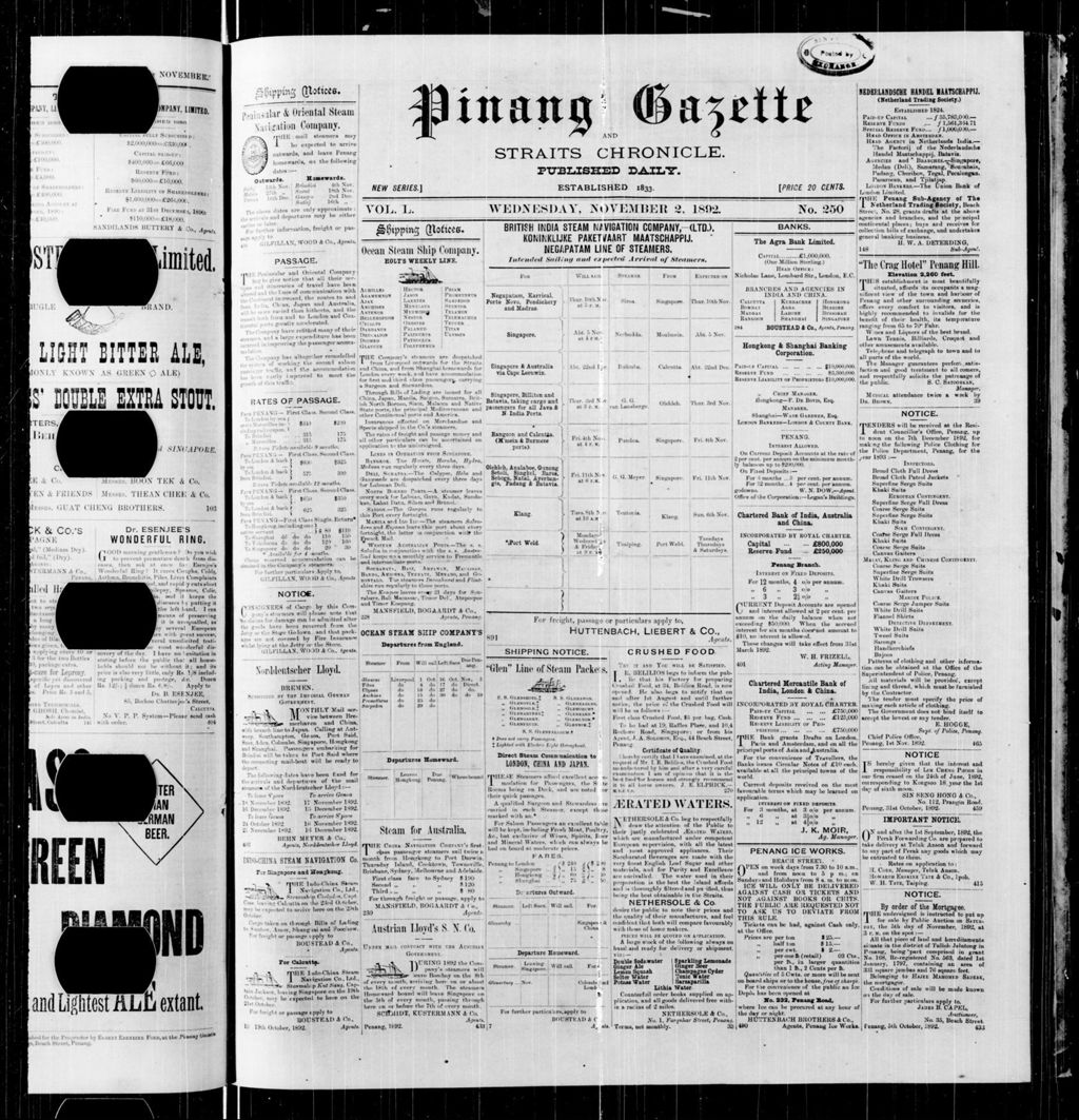 Miniature of Pinang Gazette and Straits Chronicle 02 November 1892