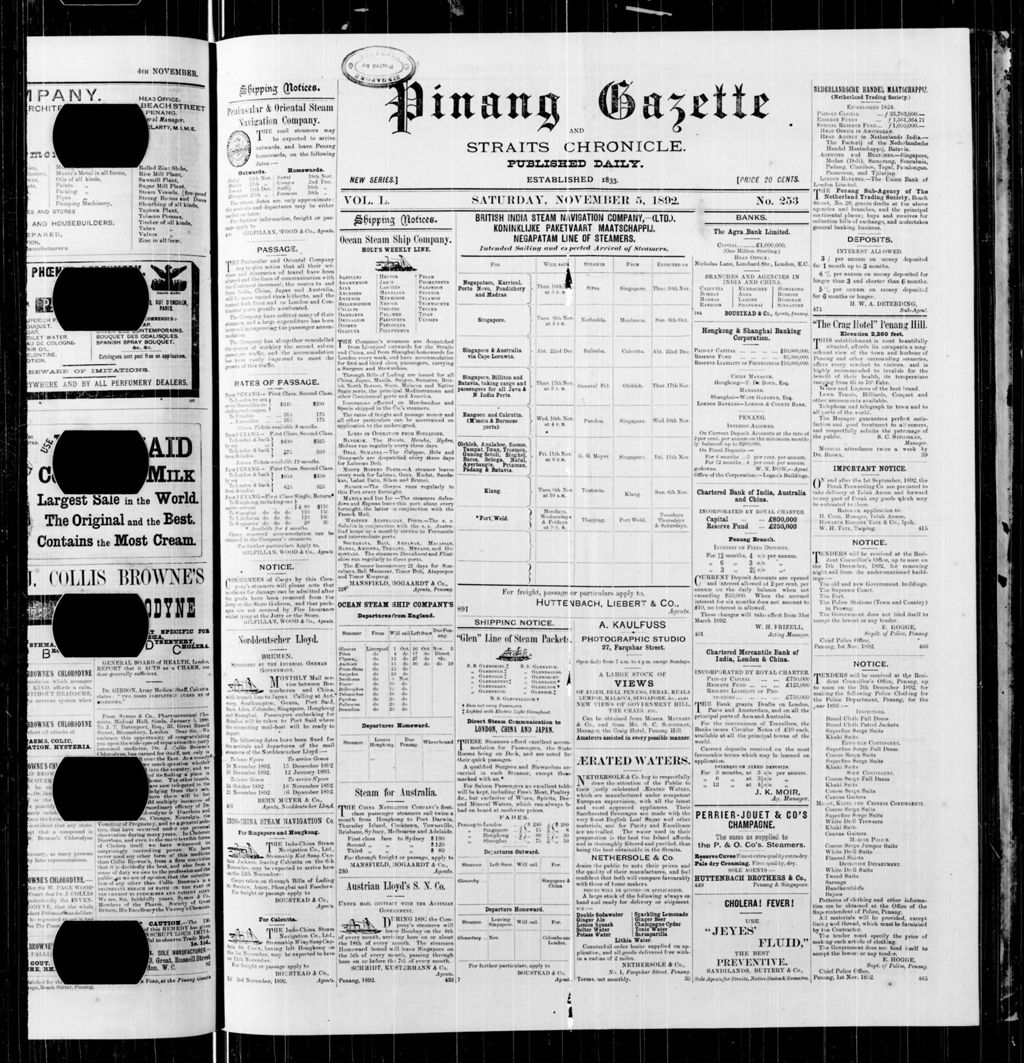 Miniature of Pinang Gazette and Straits Chronicle 05 November 1892