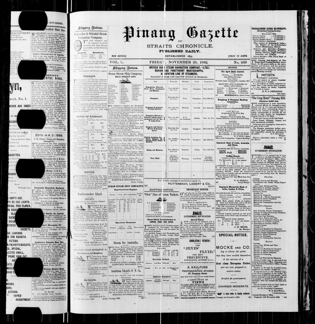 Miniature of Pinang Gazette and Straits Chronicle 25 November 1892