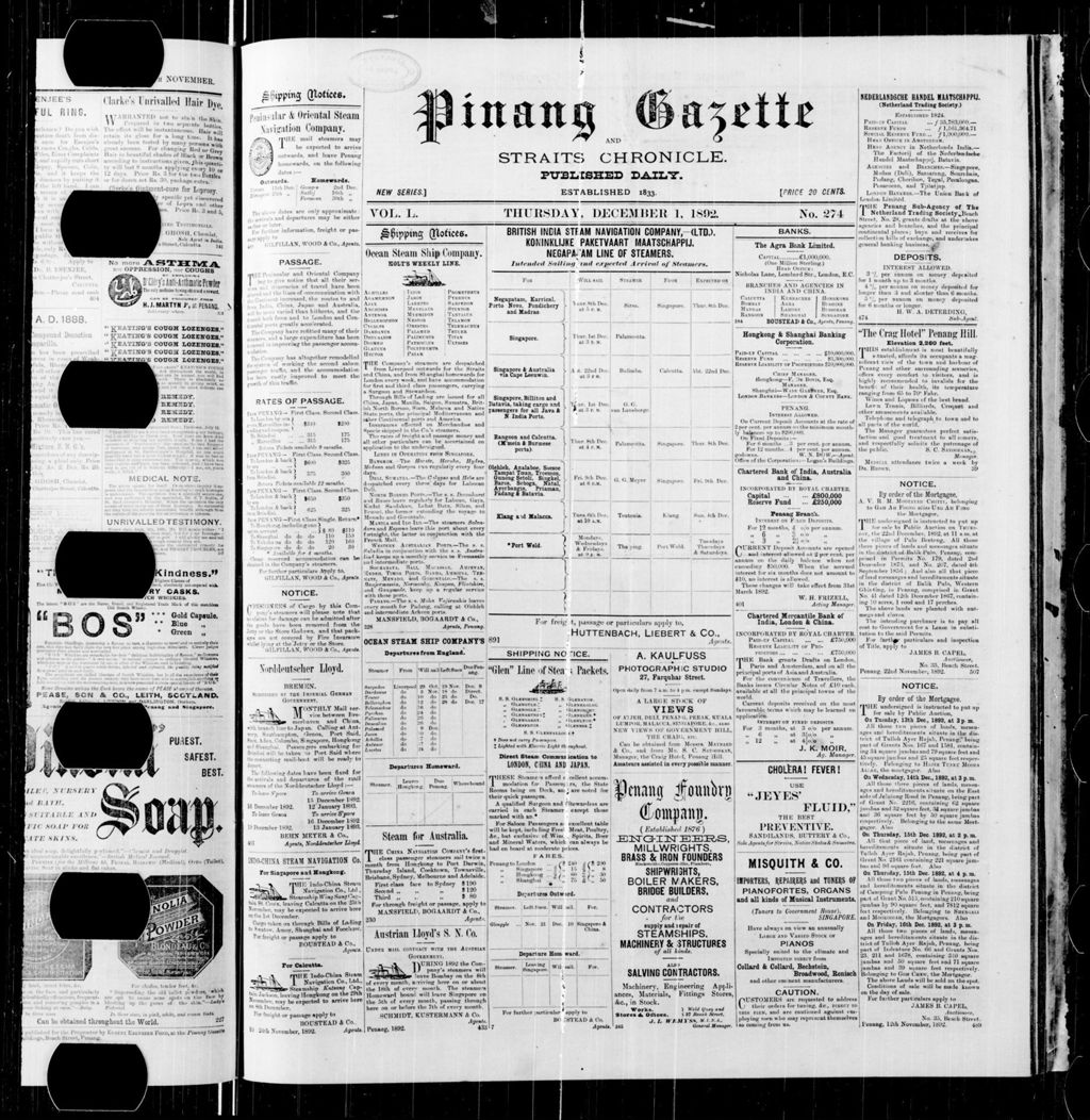 Miniature of Pinang Gazette and Straits Chronicle 01 December 1892