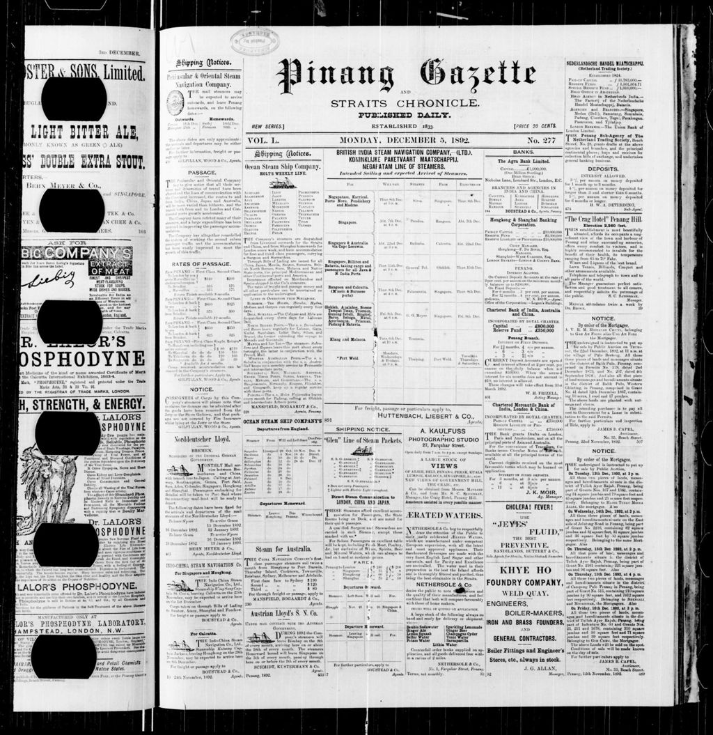 Miniature of Pinang Gazette and Straits Chronicle 05 December 1892