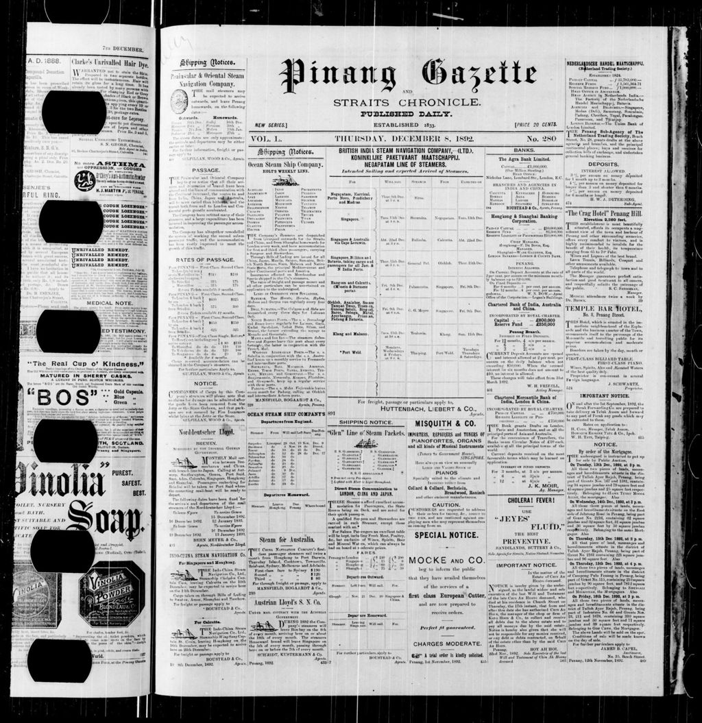 Miniature of Pinang Gazette and Straits Chronicle 08 December 1892