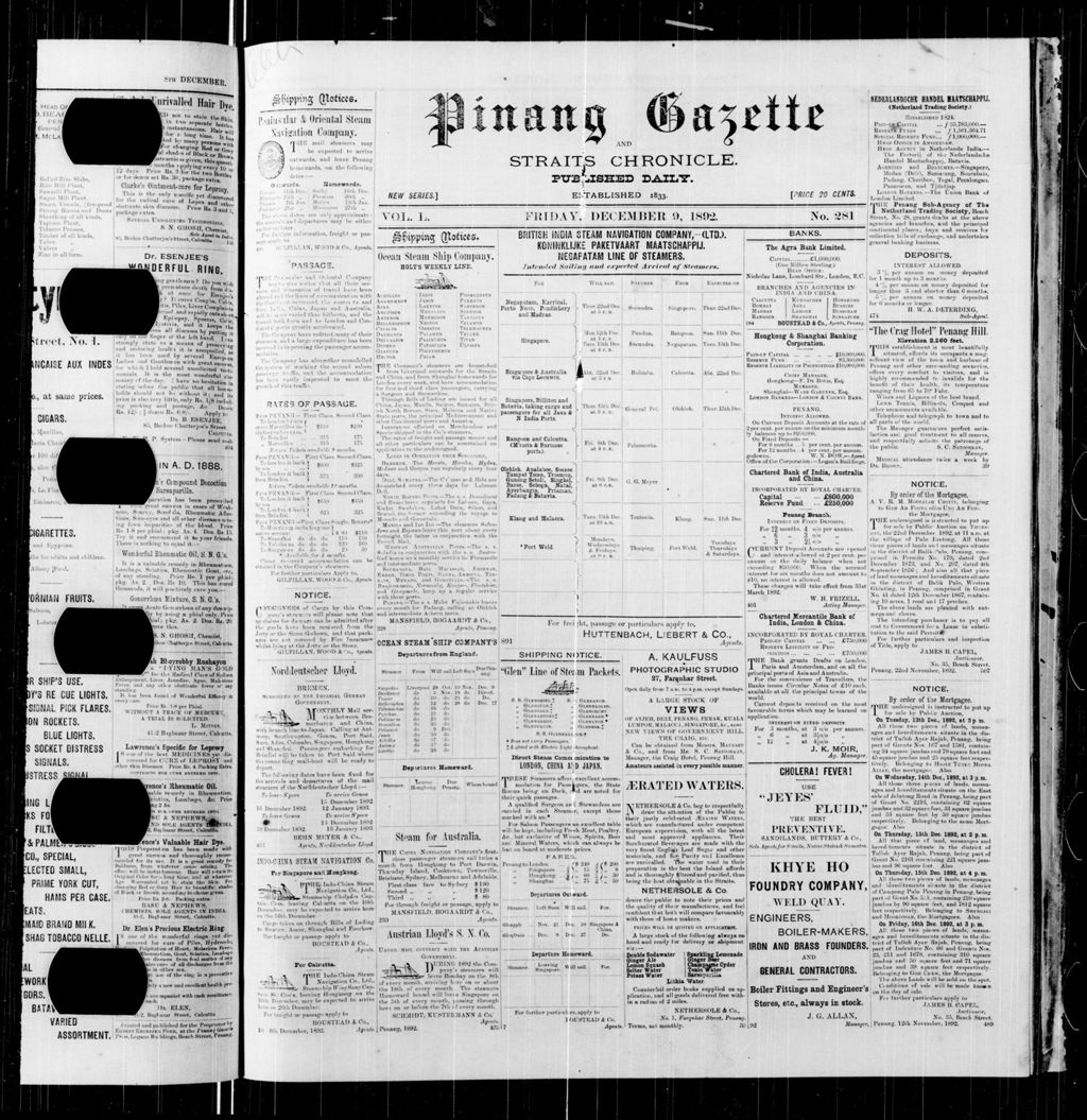 Miniature of Pinang Gazette and Straits Chronicle 09 December 1892