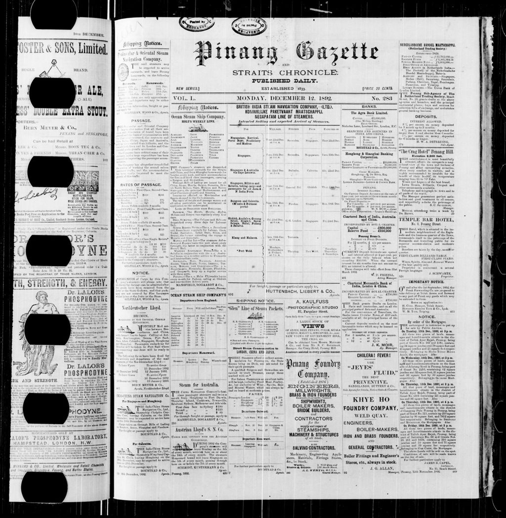 Miniature of Pinang Gazette and Straits Chronicle 12 December 1892