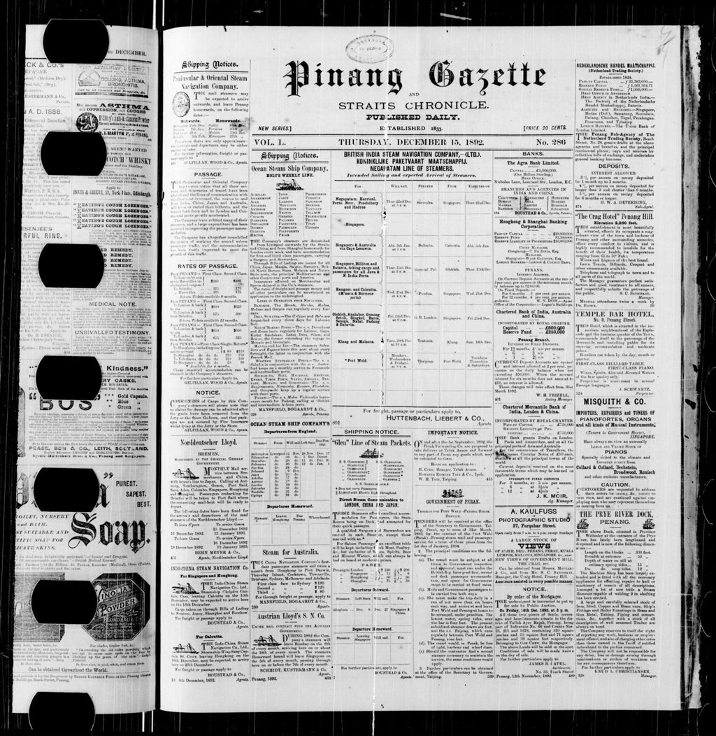 Miniature of Pinang Gazette and Straits Chronicle 15 December 1892